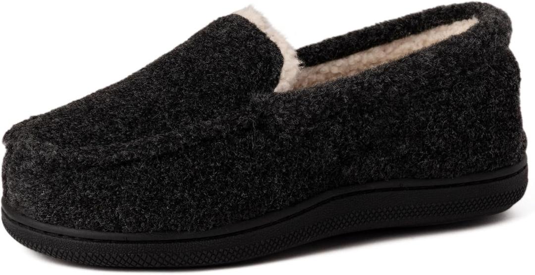 Dearfoams Unisex-Child Gifts for Kids Memory Foam Cozy Amari Moccasin Slipper (1 Big Kid, Black)