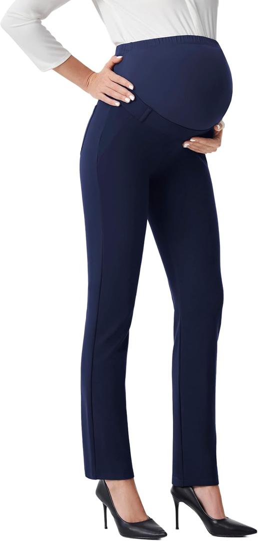AFITNE Maternity Pants for Work Over The Belly Straight Leg Dress Slacks Strethy Pregnancy Office Casual Yoga Pants (Small, Navy1234)