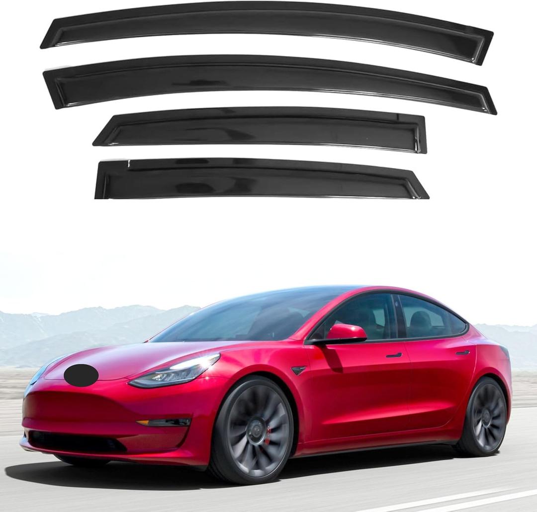 IG Window Visors Fit for 2017-2025 Tesla Model 3, Out-Channel Rain Guards Vent Wind Deflectors 4PC, Car Accessories for 17-25 Model 3