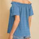 MakeMeChic Women's Summer Off Shoulder Tops Ruffle Short Sleeve Dressy Casual Blouse Top (Blue, M)