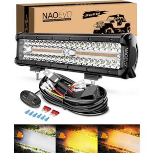 NAOEVO 12 Inch LED Light Bar, 300W 30000LM LED Offroad Fog/Driving Lights with 2 Leads Wiring Harness, Spot & Flood Combo, Work for Truck Boat UTV ATV, 1 Pc (White/Amber/White&Amber)
