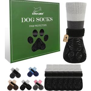EXPAWLORER Non-Slip Dog Socks for Hardwood Floors to Prevent Licking, Dog Shoes for Hot Pavement Quick Walking, Dog Booties Boots & Paw Protectors with Grippers for Small Medium Large Senior Dogs M