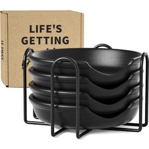 LE TAUCI Ceramic Spoon Rest with Holder, 4.8 Inches Spoon Rest for Stove Top, Utensil Rest for Kitchen Counter, Coffee Spoon Holder, Set of 4, Crude Black