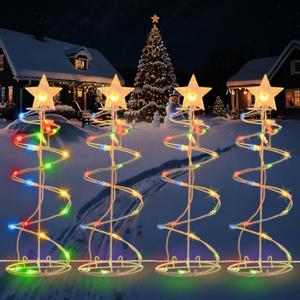 Spiral Christmas Tree Outdoor - 4 Pack Spiral Christmas Tree Pathway Lights Waterproof - Multicolor Spiral Lighted Xmas Trees Lights for Outside Garden Yard Porch, Christmas Decorations