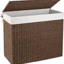 OIAHOMY Large Laundry Hamper with Lid, 35.7 Gal (140L) Wicker Hamper with Removable Liner Bag, Handwoven Clothes Basket with Handles, Foldable Paper Rope Basket for Laundry Room, Bedroom-Brown