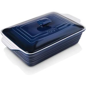 KOOV Ceramic Casserole Dish With Lid, Covered Rectangular Set, Lasagna Pan for Cooking, Baking Dish for Dinner, 9 x 13 Inches, Gradient Series (Gradient Blue)
