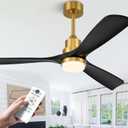 52 inch Smart Ceiling Fan with Lights,Outdoor Ceiling Fan 3 Wood Blades Compatible with Alexa/Gg Voice Control&App&Remote,Quiet DC Motor for Covered Patio Porch Bedroom,Black and Gold