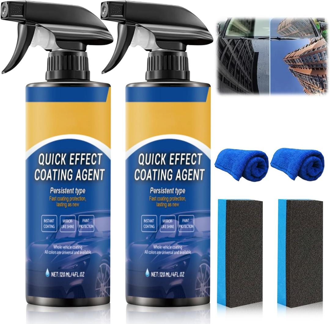 Car Coating Spray,New Quick Effect Coating Agent Spray,Quickly Coat Car Wax,Car Scratch Wax Polish Sprays Waterless Wash,Oil Film Emulsion Glass Cleaner with Sponge and Cloth,4FT.OZ (2PCS)