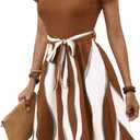 LIGHT DOT Women's Summer Dress Tie Waist Modest A Line Belted Midi Short Sleeve Casual Outfit (Brown, S)