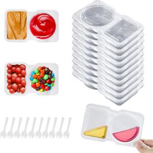 10-Pack Snack Containers with Lids & Spoons | Double Compartment Condiment Containers | Dishwasher-Safe, Leakproof Snack Box for Lunchables, Sauces & On-the-Go Meals (10)