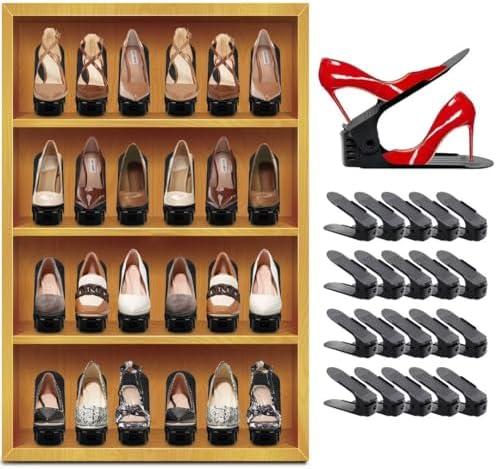 Shoe Organizer 20 Pack - Shoe Stackers, Space Savers 50%, 4 Levels Adjustable Rack, Black