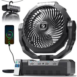 FRIZCOL 3-in-1 Camping Fan - Portable Fans Rechargeable - 24000mAh Battery Powered Fan with Light & Remote for Indoor, Outdoor, Tent, Travel, Fishing, Jobsite, Gifts for Men Dad Him - Black, Large