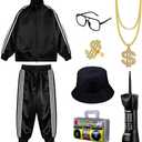 Kids Hip Hop Outfit Costume 80s 90s Track Suit for boy 8pcs Set Halloween Cosplay 12-13Y