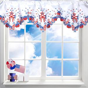 Embroidered Patriotic Kitchen Curtains Valances 58 x 14 Inch Memorial Day 250th Anniversary Red White Blue Star Window Treatment Valance Curtain for 4th of July Independence Day Decor