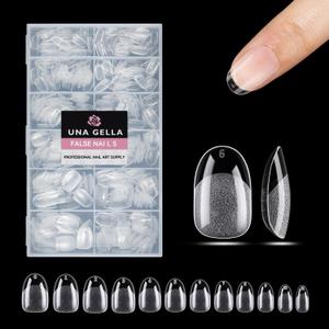 UNA GELLA Oval Gel Nail Tips, 312 Pcs Short Oval Round Nails Pre-Etched Half Matte Clear Acrylic Full Cover Press on Fake Nails No Filing Needed for DIY & Nail Extensions 12 Sizes