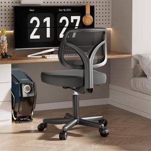 KSYEBT Small Office Desk Chair, Ergonomic Adjustable Home Office Swivel Chairs with Wheels, Comfy Mesh Rolling Computer Desk Task Armless Chair for Home, Bedroom, Study, Adults, Classic Black