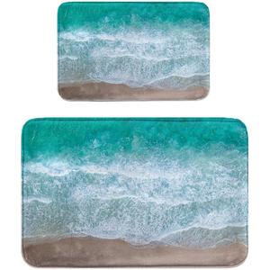 Britimes Bathroom Rug Mat Set of 2 Mats Rugs No Slip Blue Sea Blue Beach Bath Mat Bathroom Decorations Carpets 16x24 and 20x32 inches for Kitchen Bedroom Indoor