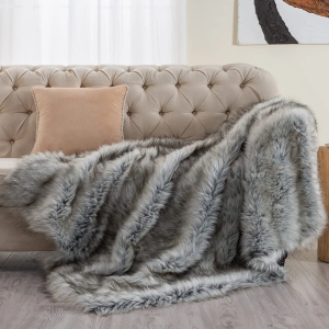 Asoran Luxury Faux Wolf Fur Throw Blanket, 60''x80'' Decorative Couch Blanket for Sofa Bed, Grey