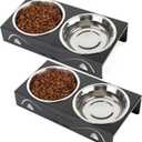 2 Pack Cat Food Bowls - Indoor Set with Metal Stand,5 Tilted Anti Vomiting Wide Raised Pet Dish,Cute Elevated Cat Feeding Station for Food Water, 4 Stainless Steel Bowls for Multiple Kitten,Puppy