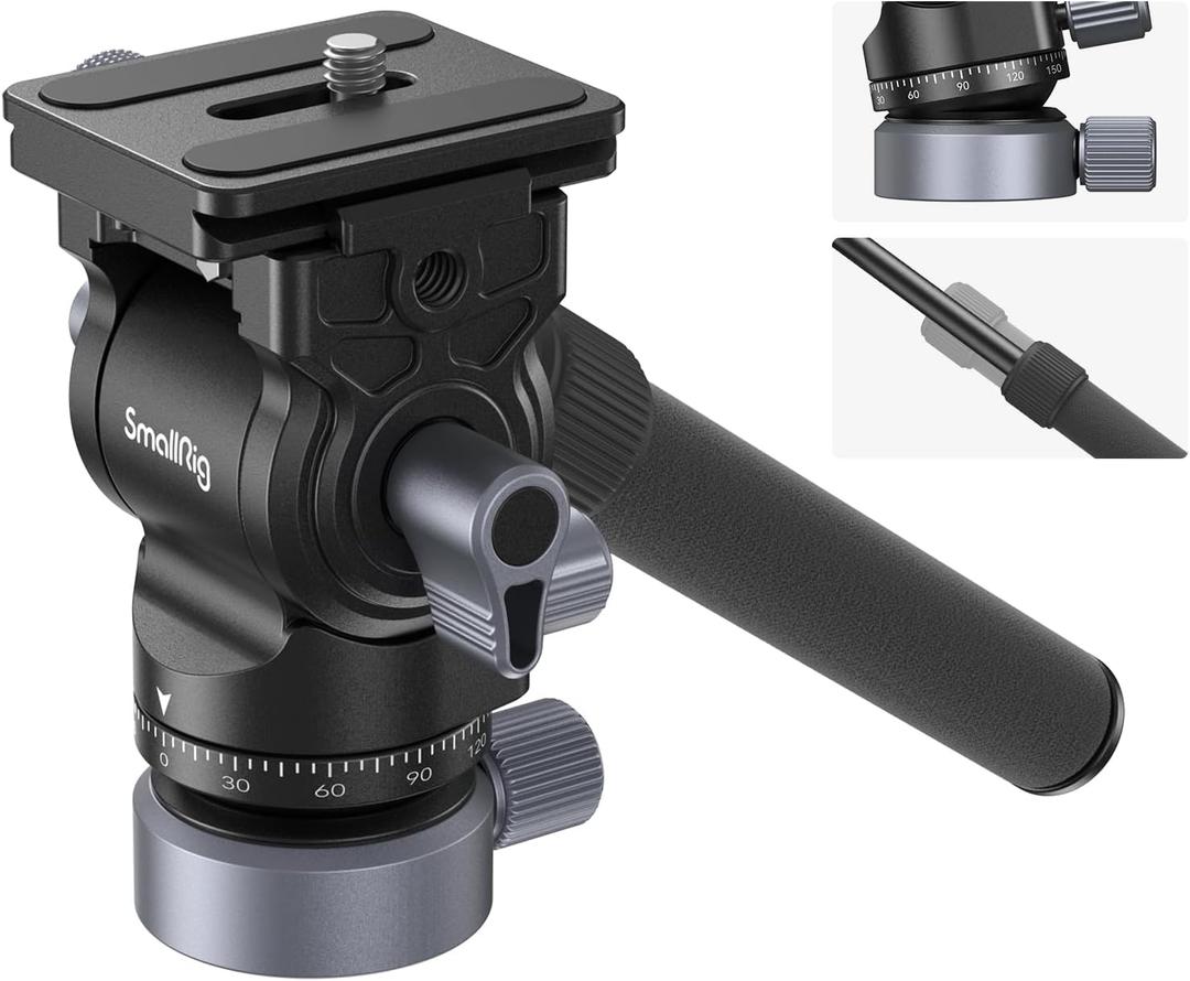SmallRig Video Head with Leveling Base, Quick Release Plate for Arca Swiss and Adjustable Handle, Tripod Pan Tilt Head Fluid Head for Compact Cameras DSLR Cameras, Load up to 8.8lb/4kg