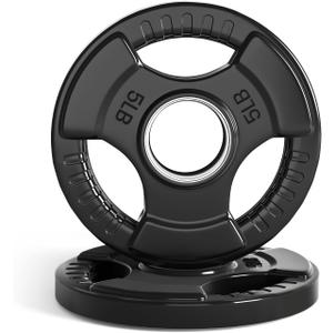 LIONSCOOL 2-Inch Rubber Olympic Grip Weight Plates for Strength Training, Weightlifting, Solid Cast Iron Plate for Barbell in Single/Pair/Set for Home & Gym (5LB PAIR)