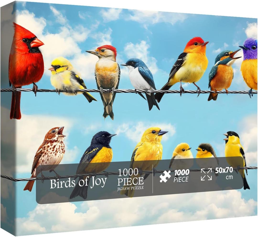 Cute Colorful Bird Cardinal Puzzles for Adults 1000 Pieces, Funny Pretty Hummingbird Jigsaw Puzzles, Art Aesthetic Nature Animal Goldfinch Blue Sky Puzzle