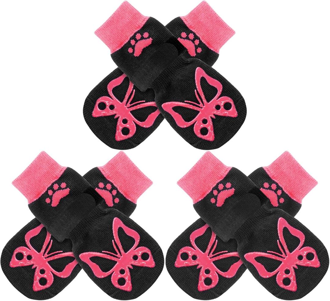 EXPAWLORER Anti Slip Dog Socks to Prevent Licking Paws,Winter Dog Boots & Paw Protectors,Dog Booties for Hardwood Floors with Grippers,Dog Shoes for Hot/Cold Pavement Small Medium Large Senior Dog (Butterfly)