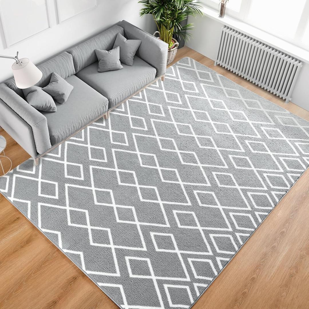 Toneed Geometric Area Rugs Memory Foam Carpet, 6 x 9 Feet Gray Washable Shag Rug Modern Low Pile Moroccan Rug for Bedroom Living Room Dorm Nursery Kids Room Home Decor