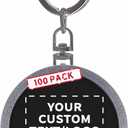 DISCOUNT PROMOS 100 Round LED Keychains - Customizable Text, Logo - Battery included, Plastic - Black