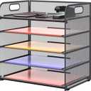 Supeasy 5 Trays Paper Organizer Letter Tray with Handle-Mesh Desk File Organizer, Grey Paper Sorter Desk Organizer for Office, Home or School (Softgray)