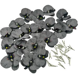 Urier Artificial Flower Heads Silk Orchid That Look Real, Fake Orchid Flowers with Clips, Tropical Faux Flower Heads DIY Orchid Clips, Wreath, Gift, Cake Decoration (20, Black)