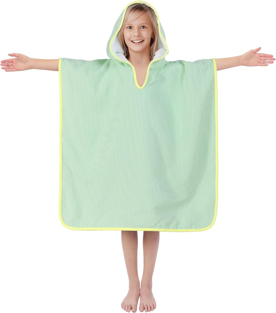 Hooded Towels for Kids, Bath Towel Swim Cover Up for Ages 3-10 Girls Boys Pool Towels Soft Thick 30"x30" Microfiber Poncho TowelGreen