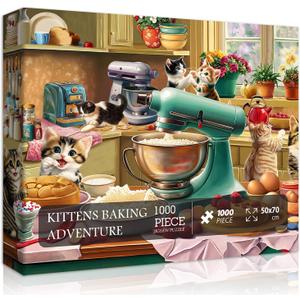 Cat Puzzles for Adults 1000 Pieces, Funny Puzzles Kittens, Food Cake Cat in Kitchen Puzzle, Animal Kitty Jigsaw Puzzle Challenge
