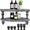 MAONAME Vintage Black Corner Pedestal Stand, Rustic Decorative Riser for Display, Farmhouse Wood Corner Counter Shelf with Beaded, Set of 2