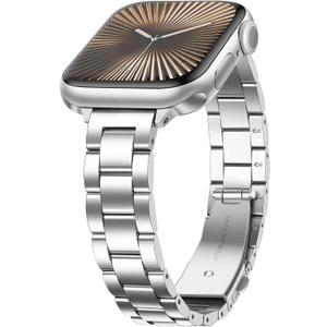 Anlinser Bands Compatible with Apple Watch Band 49mm 46mm 45mm 44mm 42mm, Women Slim Stainless Steel Metal Strap for iWatch Ultra 2 Series 10 9 8 7 6 5 4 3 2 1 SE (Silver)