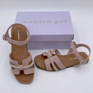 Madden Girl Jalycia Nude and Rhinestone Buckle Sandle Adjustable - Size 2 