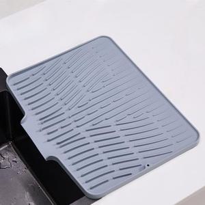 LDIIDII Silicone Dish Drying Mat with Drain Lip,Flexible Dish Drying Pad,Large dish drying Mats for Kitchen Counter,dish drain mat,sink drying mats,Drainboard for Kitchen Counter Grey,15.8"x13"