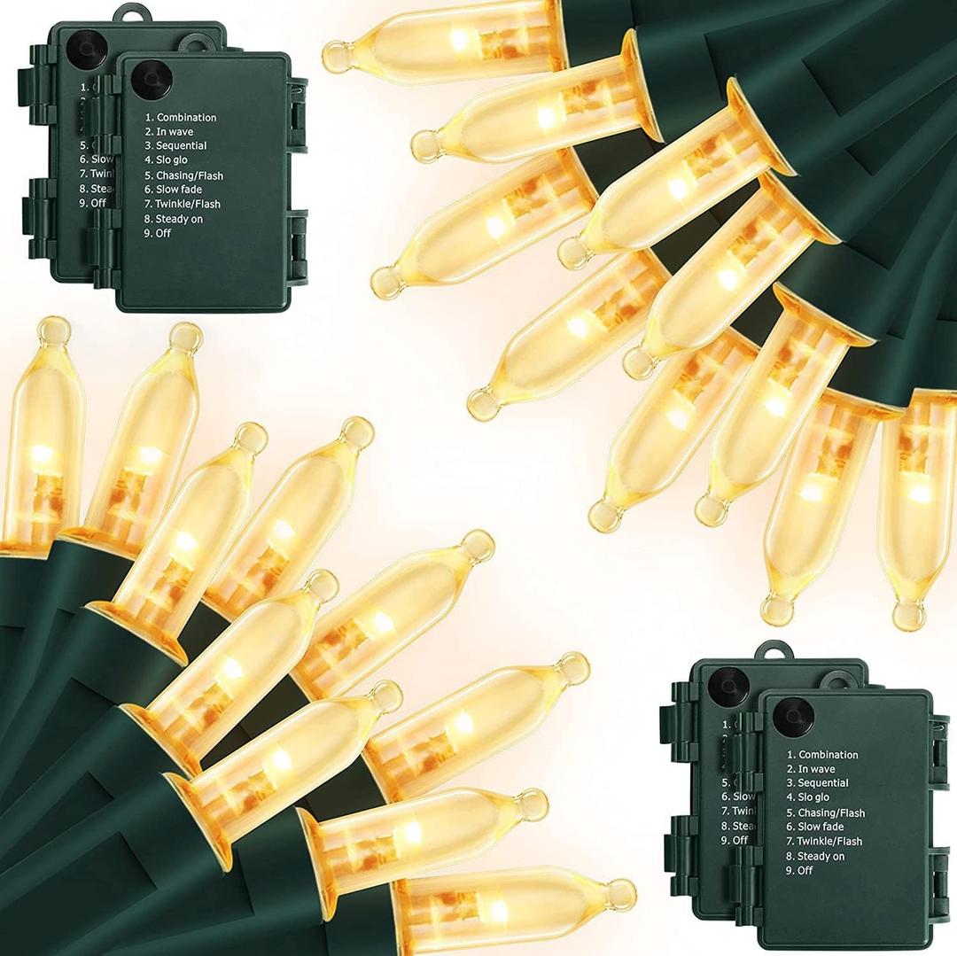 Battery Operated Christmas Lights, 4 Pack 17ft 50 LED Mini String Lights with 8 Modes Auto-Timer, Waterproof Tree Lights for Outdoor Indoor Xmas Holiday Wreath Garden Decor, Warm White