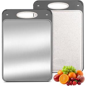 Titanium Cutting Boards for Kitchen Non Toxic  Double Sided Metal for Meat/Fish & Wheat Straw PP for Fruits/Vegetables, Dishwasher Safe, Hygienic, 100% Pure Titanium Easy Clean Chopping Board