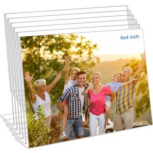 4x6 Acrylic Picture Frames, Set Of 6 Clear Acrylic Frameless Gift for Desktop Display, Standing Picture or Display Sign Holder with Inserts for Home Office - Horizontal
