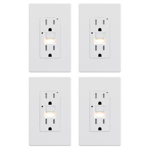 AIDA GFCI Outlet 15 Amp with Nightlight Plate,Self-Test Electrical Outlet, Tamper-Resistant Receptacle Ground Fault Circuit Interrupters, Wall Plate Included, UL Listed (4 Pack, Matte White)