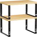 Cabinet Organizer Shelf, Spice Rack, Adjustable height, Stackable and Nesting Shelves,Metal and solid wood, For multiple scenarios in the kitchen, office or closet (Black)