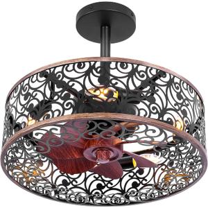 REDSTAR Ceiling Fans with Lights-Small Farmhouse Ceiling Fan with Light and Remote, Industrial Caged Ceiling Fan Light for Living Room, Bedroom, Kitchen, 17.7in