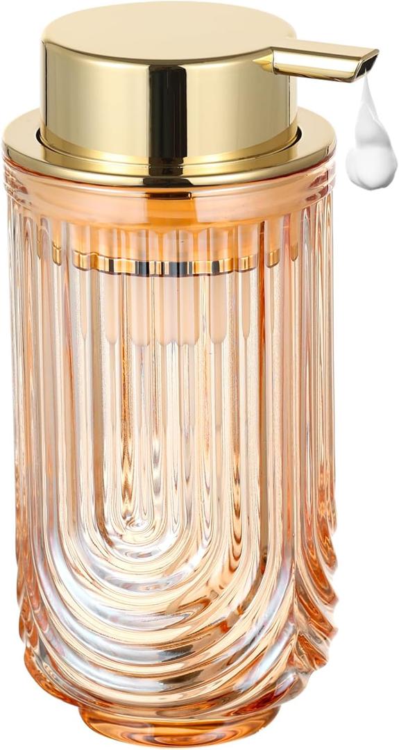 Glass Foaming Soap Dispenser, Refillable Foaming Dispenser with Pump, Hand Soap Dispenser for Bathroom Kitchen, Modern Home Bathroom Decor Kitchen Foam Type/Gold