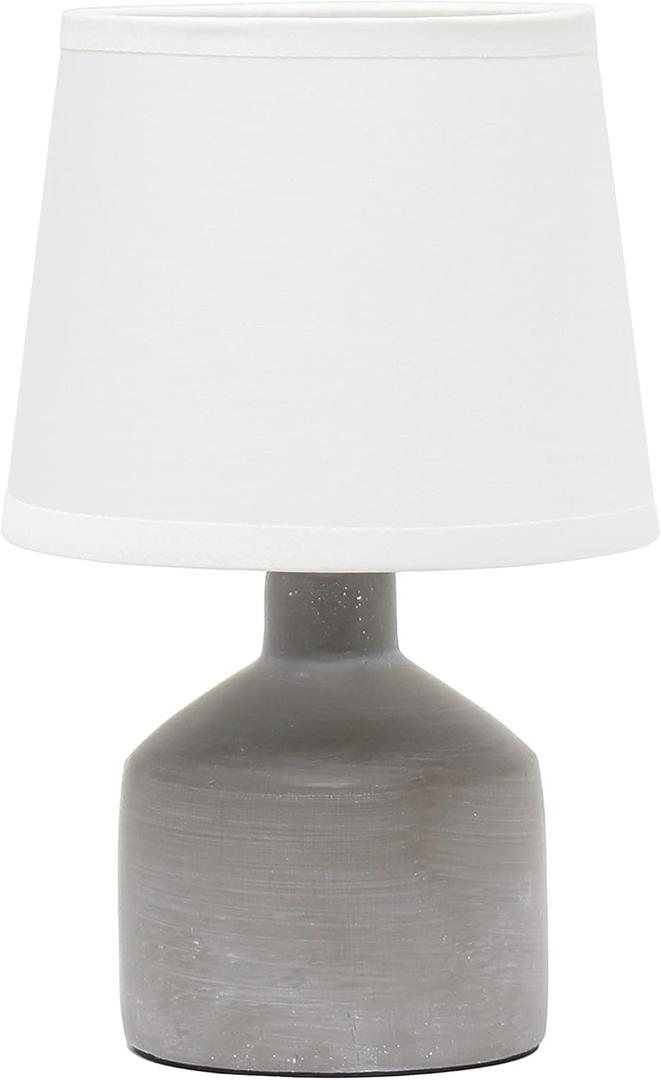 Simple Designs LT2080-GRY Mini Bocksbeutal Concrete Table Desk Lamp with Tapered Drum Fabric White Shade, Gray (Pack of 12)