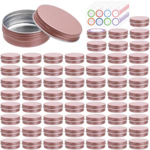 64Pack 2oz Rose Gold Aluminum Tin Jars, Metal Round Tins with Screw Lid for Lotion Bars, Balms, Cream, Salve, Spices, Toiletries or Beard Balm
