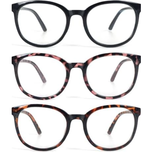 KoKoBin 3 Pack Reading Glasses for Women Cute Round Blue Light Blocking with Spring Hinge (Mix Color)