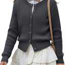Girls' Uniforms Cardigan Long Sleeve Ribbed Knit Crew Neck Shirt Button Down School Kids Student Outerwear Top, 11-12Y