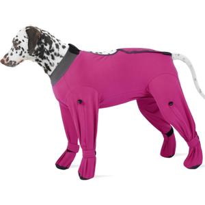ROZKITCH Dog Surgical Recovery Suit, Long Sleeve for Post-Operative Wounds, Prevent Licking & Shedding, E-Collar Alternative for Large Dogs (Male/Female) 4-Leg Rosered XL