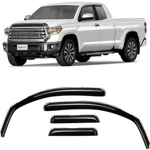 CLIM ART in-Channel Incredibly Durable Rain Guards for Toyota Tundra 2007-2021 Double Cab, Original Window Deflectors, Vent Window Visors, Vent Deflector, Dark Smoke Truck Accessories, 4 pcs- 607065